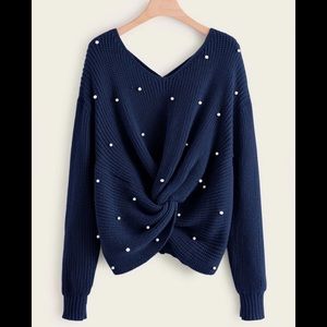Pearl Beaded PLUS size front twist sweater